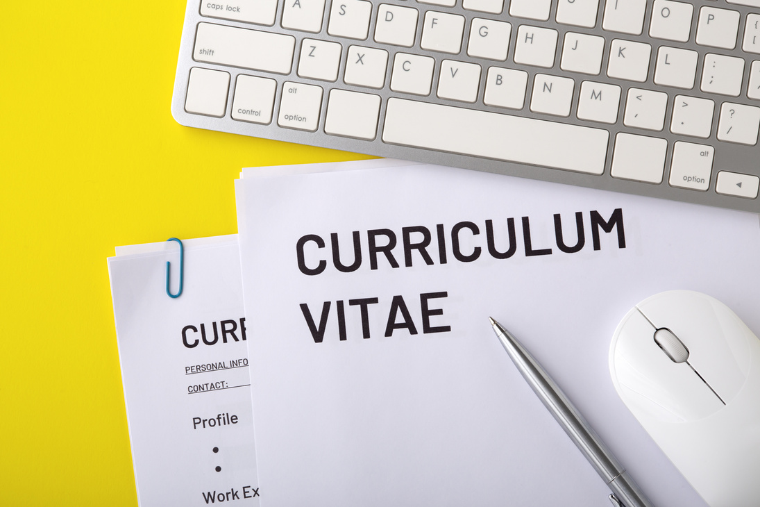 CV, curriculum vitae on yellow background